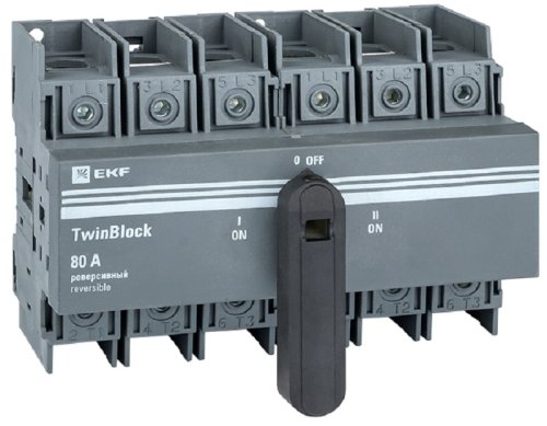 Рубильник реверсивный EKF PROxima TwinBlock 3п 80А с ручкой фото Рубильник реверсивный EKF PROxima TwinBlock 3п 80А с ручкой картинка